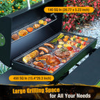 Charcoal BBQ Grills Outdoor - Barrel Charcoal Grill with Offset Smoker(Model: L)/ Outdoor BBQ Grill with Side Table(Model:M/XL-A/XL-C)for Backyard, Patio, Parties, Camping, Outdoor Cooking, Large Event Gathering, Black