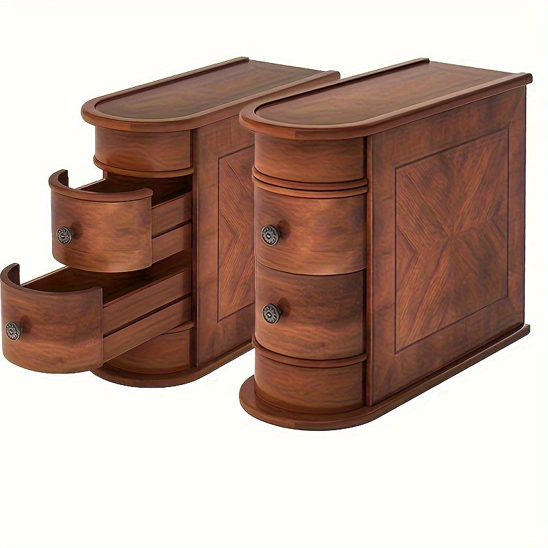 Modern Minimalist Coffee Table, Solid Wood Side Table, Bedroom Bedside Table, Coffee Table, with 2 Storage Drawers, Suitable for Living Room and Bedroom, No Assembly Required, Storage Space and Multifunctional Design, Halloween, Christmas Gift Retro Brown