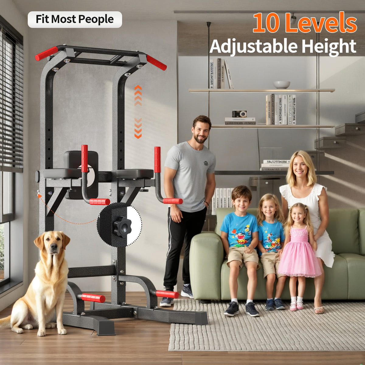 SogesPower Power Tower Pull Up Dip Stand Multi-Function Adjustable Height Workout Equipment Dip Station Fitness Strength Training for Home Gym 330LBS