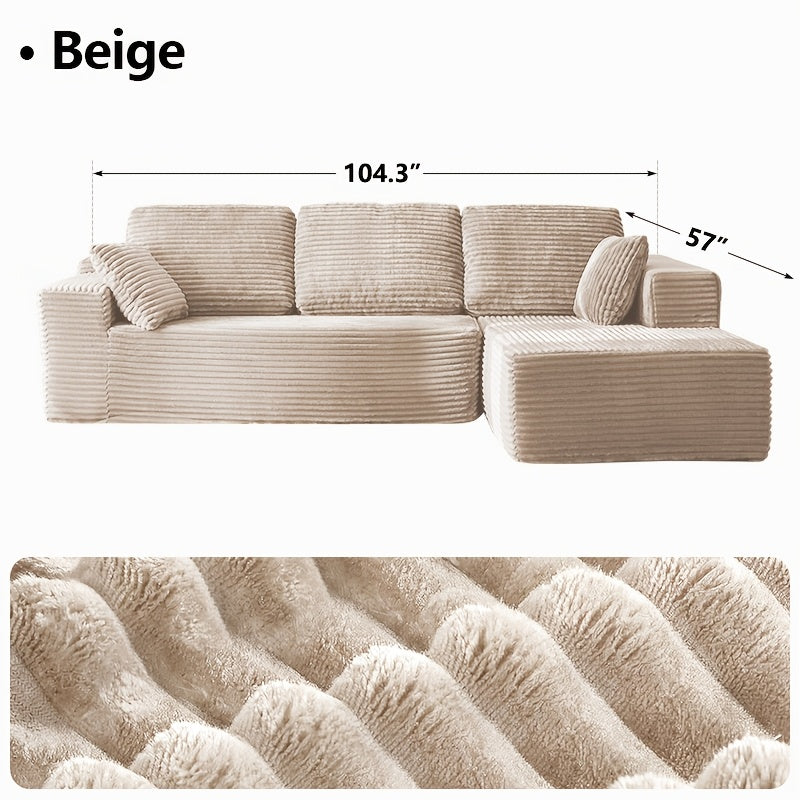 Modular L-Shape Sectional Couc, Single Sofa, Chaise Lounge, Deep Seat, Modern Minimalist UpholsteredCouches with Chaise No Assembly Reguired, Corduroy Fabric, 65"Single Reclining Chaise Lounge