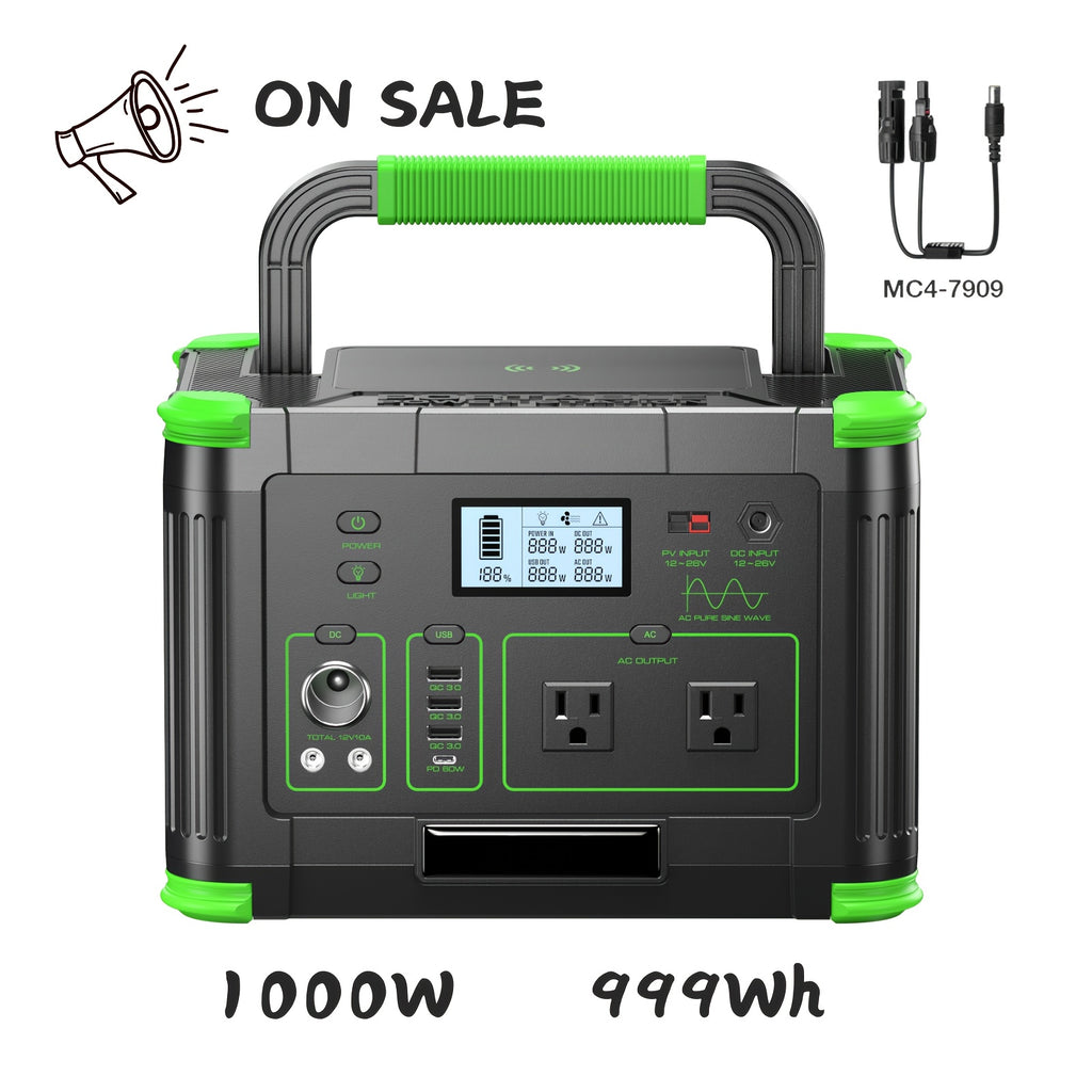 999Wh Solar Generator 1000W (Peak 2000W), Portable Power Station with Pure Sine Wave AC, Fast Charging, Reliable Backup for Iphone 18 Pro Max, RV Camping, Emergency, Home Backup