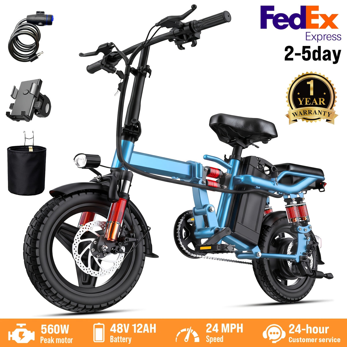 Folding Electric Bike, 560W Motor, 18-24MPH Top Speed, 48V 7.8-12AH Battery, 25-30 Miles Pedal-Assisted Range, 500LBS Max Load Capacity, Ideal for Daily Commuting And Outdoor Trips