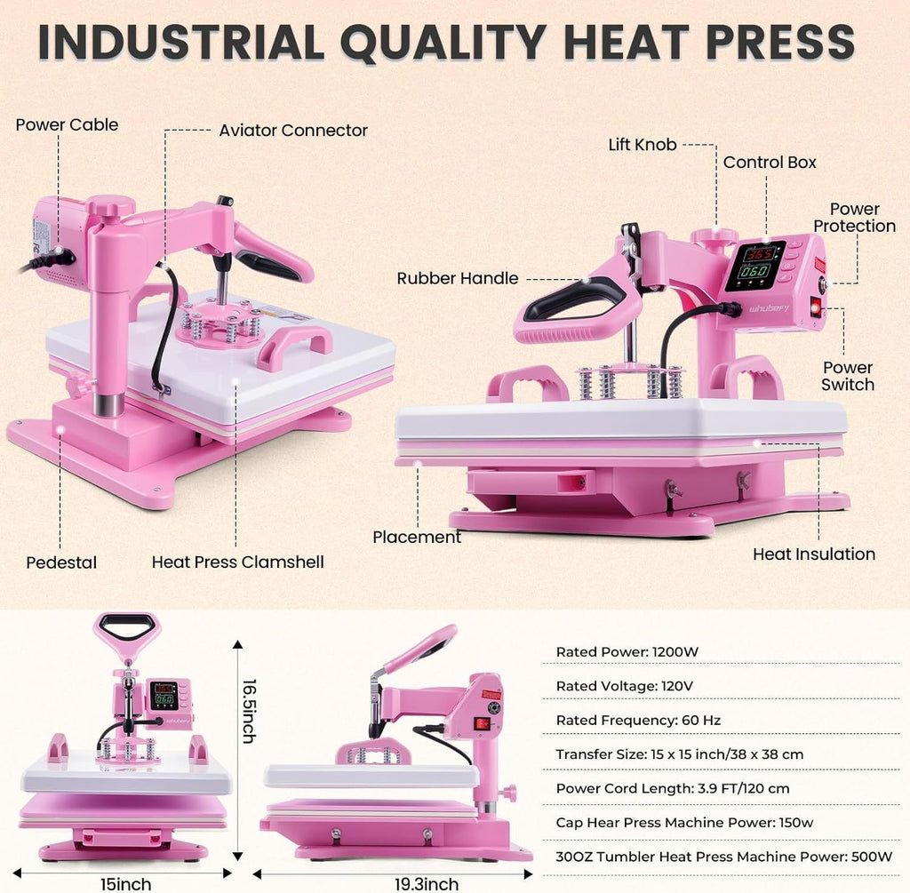 HOMDOX 15"x15" 8-in-1/5-in-1 Heat Press with 30OZ Tumbler Press for T-Shirt/Tumbler/Mug/Hat/Cap/Plate - Slide Out 360° Swing Away Digital Shirt Press Machine, Industrial-Quality Heat Transfer Sublimation