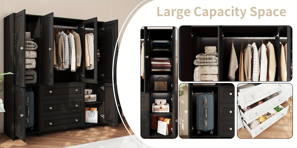 31.5"/47"/63" Large Wardrobe Armoire Closet with Hanging Rod, Mirror And Doors, Drawers & Shelves, for Bedroom