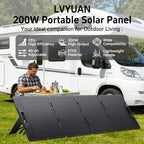 LVYUAN New Portable Solar Panel 200W/400W for Power Station, 23% Efficiency Mono Foldable Solar Charger with 4 Kickstands And 3M Cable (MC4 to DC5521/DC5525/DC7909/XT60 Connectors) for Camping RV Home Backup, Without Battery