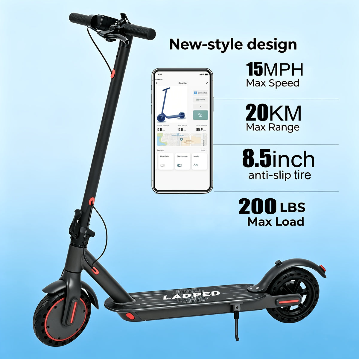 Foldable Electric Scooter for Adults, LADPED Commuter Model with Smart App and LCD Dashboard