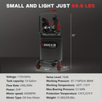 14 Gallon Ultra Quiet Air Compressor with 2 Quick Couplers 2HP 8.75 CFM, Max 115 PSI Pressure Oil-Free Tank, 70dB for Auto Repair, Tire Inflation 110V/60Hz