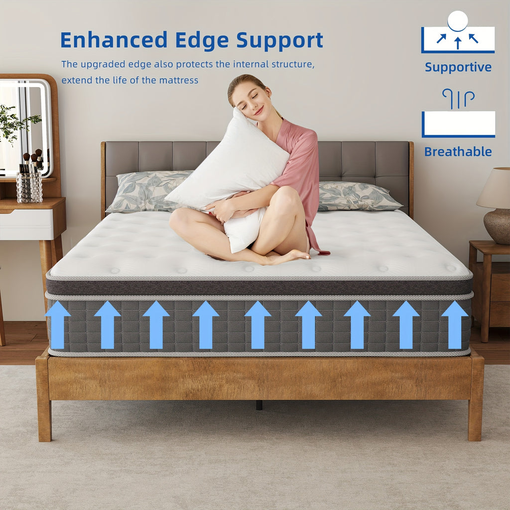 10/12/14in Twin, Full, Queen, King, Mattress Memony Foam And Spring, Hybrid Mattress, Medium Firmness, Lumbar Support, for Home RoomsHotels, Boxed