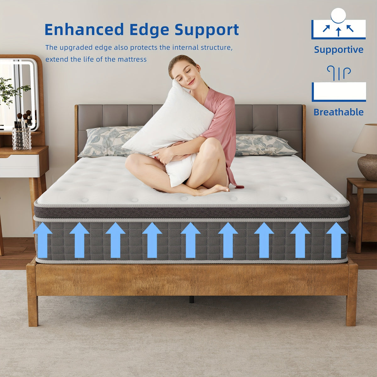 10/12/14in Twin, Full, Queen, King, Mattress Memony Foam And Spring, Hybrid Mattress, Medium Firmness, Lumbar Support, for Home RoomsHotels, Boxed