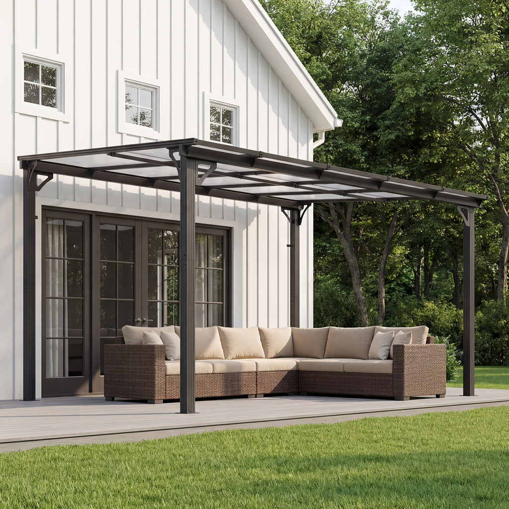 Wall-Mounted Pergola by VIWAT — Modular Splicable Design and Sloped Panel Roof for Patios and Decks, Gray