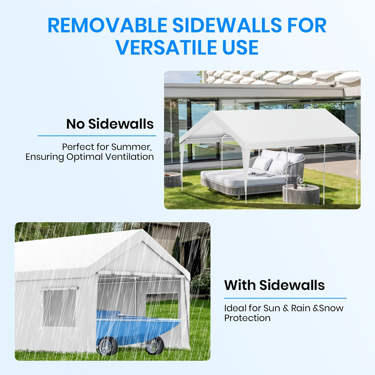 10x20ft Heavy Duty Carport Canopy with Removable Sidewalls, Portable Garage Tent with Roll-Up Windows & Doors, Car Port with All-Season Tarp for Cars, Boats, Trucks