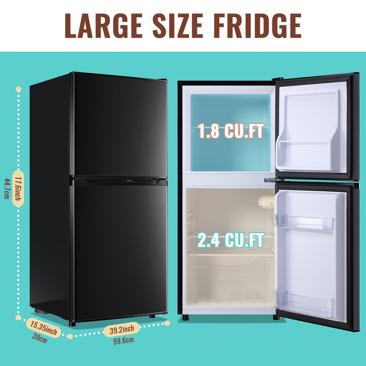 [Compact Refrigerator] 5.0/4.5/2.4 Cu.Ft. Compact Refrigerator with Freezer Suitable for Office, Kitchen, Dorm & Bedroom, Mini Fridge with 2 Doors, 7-Tier Thermostat, Direct-Cool Cooling System, ABS Cabinet & Compressor Cooling, Low Voltage ( Plug)
