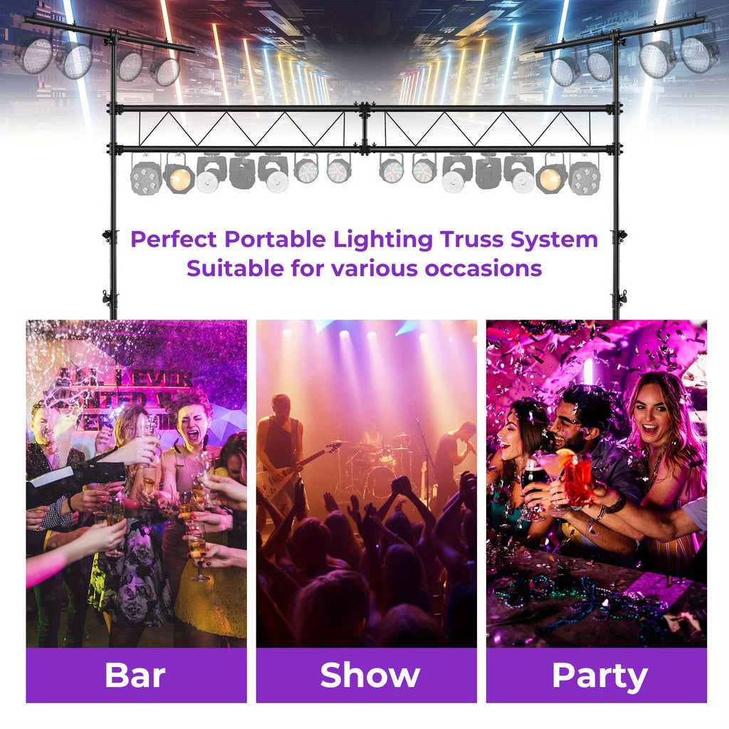 LIFEZEAL Heavy-Duty Metal Lighting Truss System - Adjustable Height 5.9ft to 11.5ft, Retractable T Bar, Non-Slip Pads & Locking Pins for Portable Audio Stages