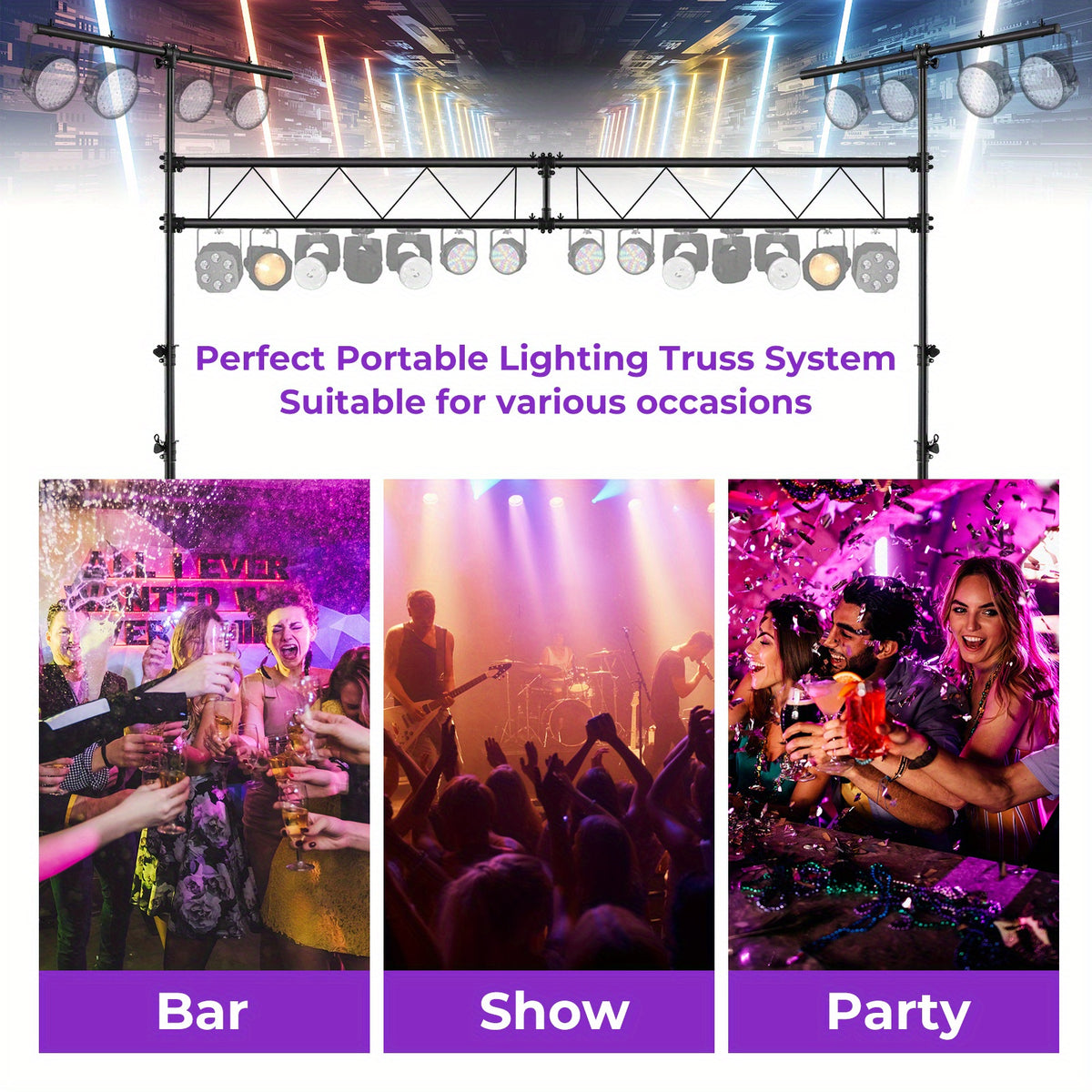 LIFEZEAL Heavy-Duty Metal Lighting Truss System - Adjustable Height 5.9ft to 11.5ft, Retractable T Bar, Non-Slip Pads & Locking Pins for Portable Audio Stages