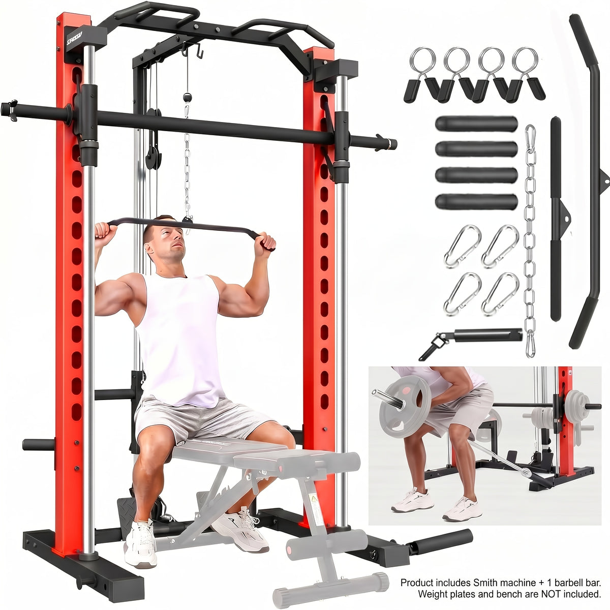 Power Cage, Multi-Functional Power Racks for Home Gym with Dual Pulley Systems, 2000 LBS Weight Capacity Fitness Squat Rack for Strength Workout with More Training Attachment Optional Weight Bench Weight Plates and Barbells Not Included