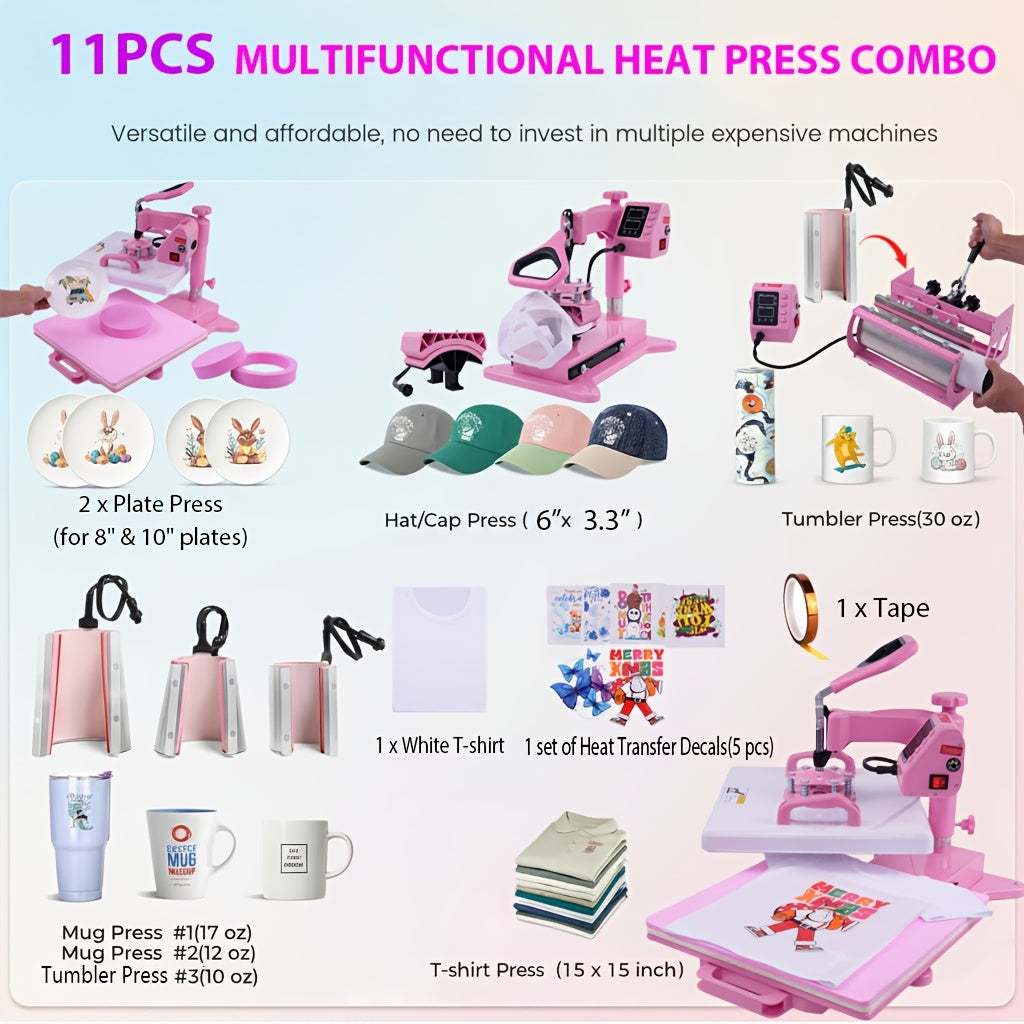HOMDOX 15"x15" - 11pcs(8 In 1) / 8pcs(5 In 1) Heat Press Set With 30OZ Tumbler Press, Slide Out 360° Swing Away For T-Shirt/Cloth Bags/Tumbler/Mug/Hat/Plate - 15"x15" Slide Out T-shirt Heat Press Machine Can Only Press T-Shirt/Pillows/Cloth Bags