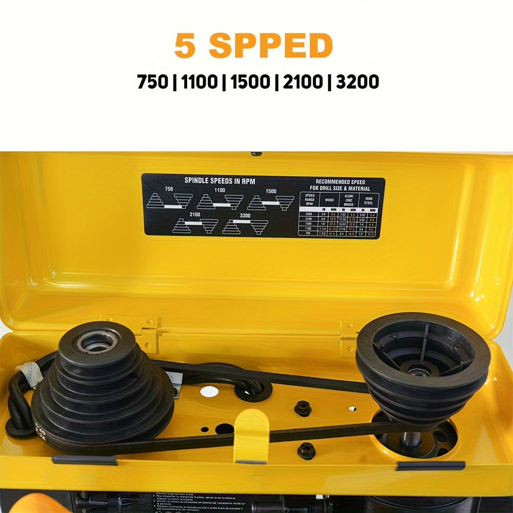 8 Inch Drill Press, 2.3 Amp 5-Speed Bench Drill Press With Steel Worktable | Corded, 120V, Plug Powered, Metal Construction, Includes Attachment - WOODSKIL