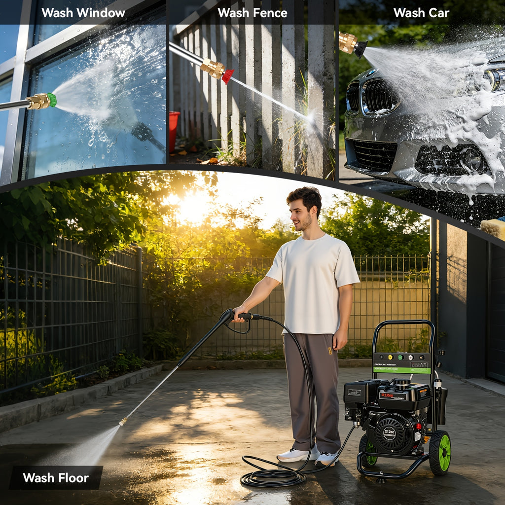 MAX 4200PSI 3GPM 212CC Commercial Gas Pressure Washer, 7.0 HP Professional Gas Power Washer with 5 Nozzles 25ft Hose 33.81oz Foam Bottle for Car Fence Driveway Yard (EPA/CARB/ETL Compliant), Black