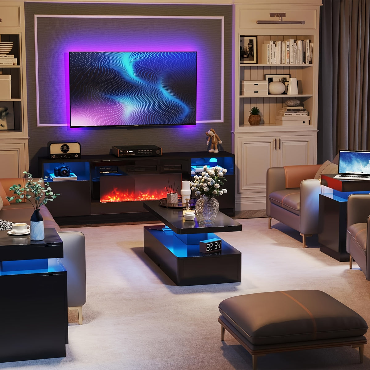 Modern LED Coffee Table for Living Rooms and Patios in Black or White with 16-Color Lighting