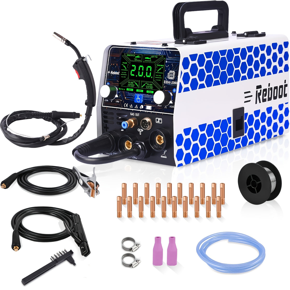 Reboot 200Amp MIG Welder 120V 240V 5in 1 Welding Machine, Multiprocess for Gasless MIG Welder/Gas MIG/Lift TIG/Stick/Spot Welding with Synergy Dual Voltage Large LED Display