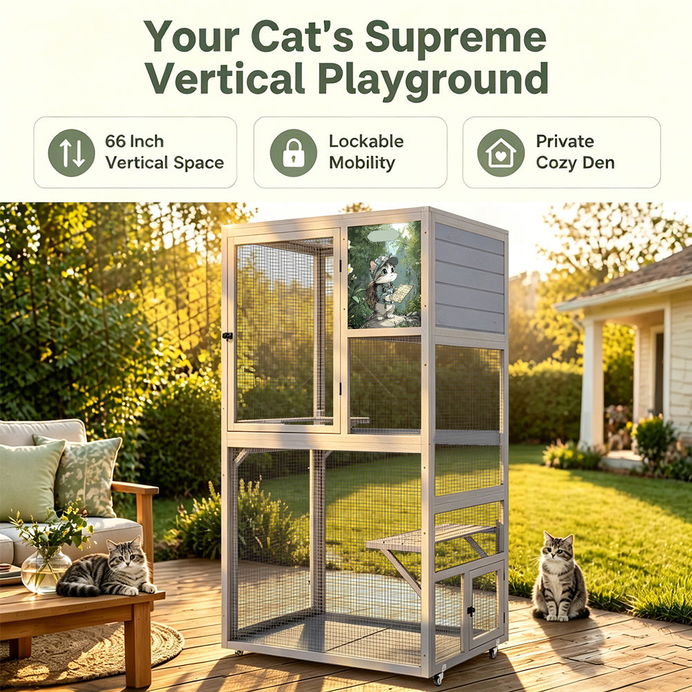 Catio on Wheels for Patio, Outdoor Cat Enclosure Window Access