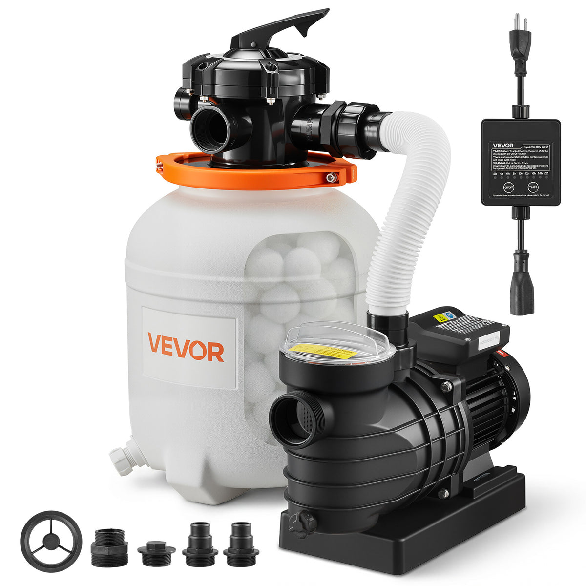 VEVOR 12in Pool Filter Pump for Above Ground Pool, 0.5 HP 3000 GPH, Swimming Pool Filter System with Timer, 6X Faster Filtration, Media Installed, Leak-Resistant, Ready to Use Out of Box