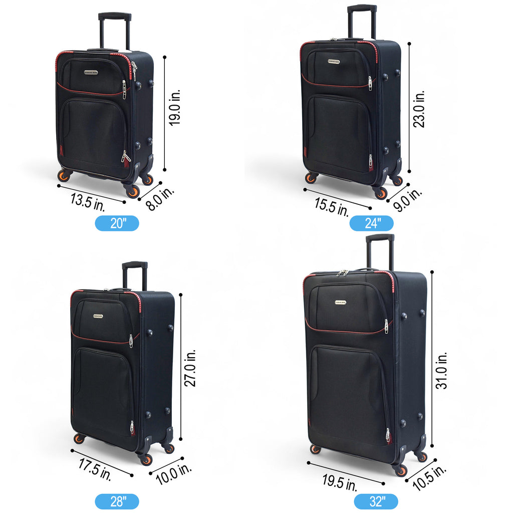 4-Piece Softside Spinner Suitcase Set – Lightweight Expandable Luggage with 360° Wheels, Telescopic Handles, & Multi-Pocket Design – Black, Burgundy, Navy