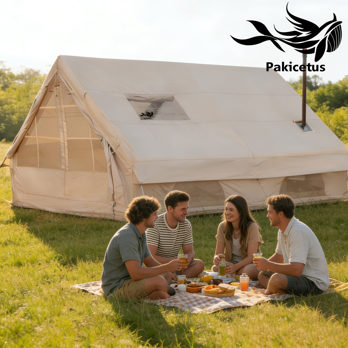 PAKICETUS Premium Inflatable Camping Tent For 4-6 Person, Summer Glamping With Quick Air-Flow & Breathable Mesh, 4 Season All-Weather Shelter, Luxury Large Air Tent With Manual Pump, Easy Setup Heavy-Duty Windproof Family Outdoor House