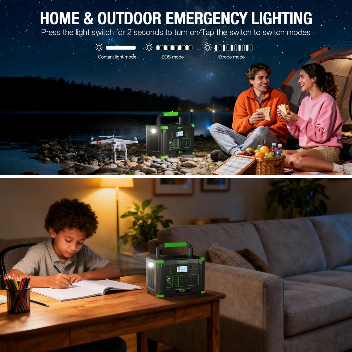 1000W Portable Power Station, Solar Generator 999Wh (Peak 2000W), Power Station with 110V Pure Sine Wave AC Outlet, Digital Display, PD 60W USB-C Fast Charging, Backup Battery for Home Emergency, Outdoor Camping, Road Trips