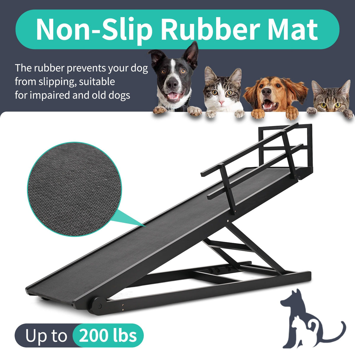 Dog Ramp, Adjustable Height Wooden Folding Pet Ramp for Bed, Couch,SUV-High Traction, Portable Paw Ramps for Small & Large Old Dogs & Cats - Furniture Quality
