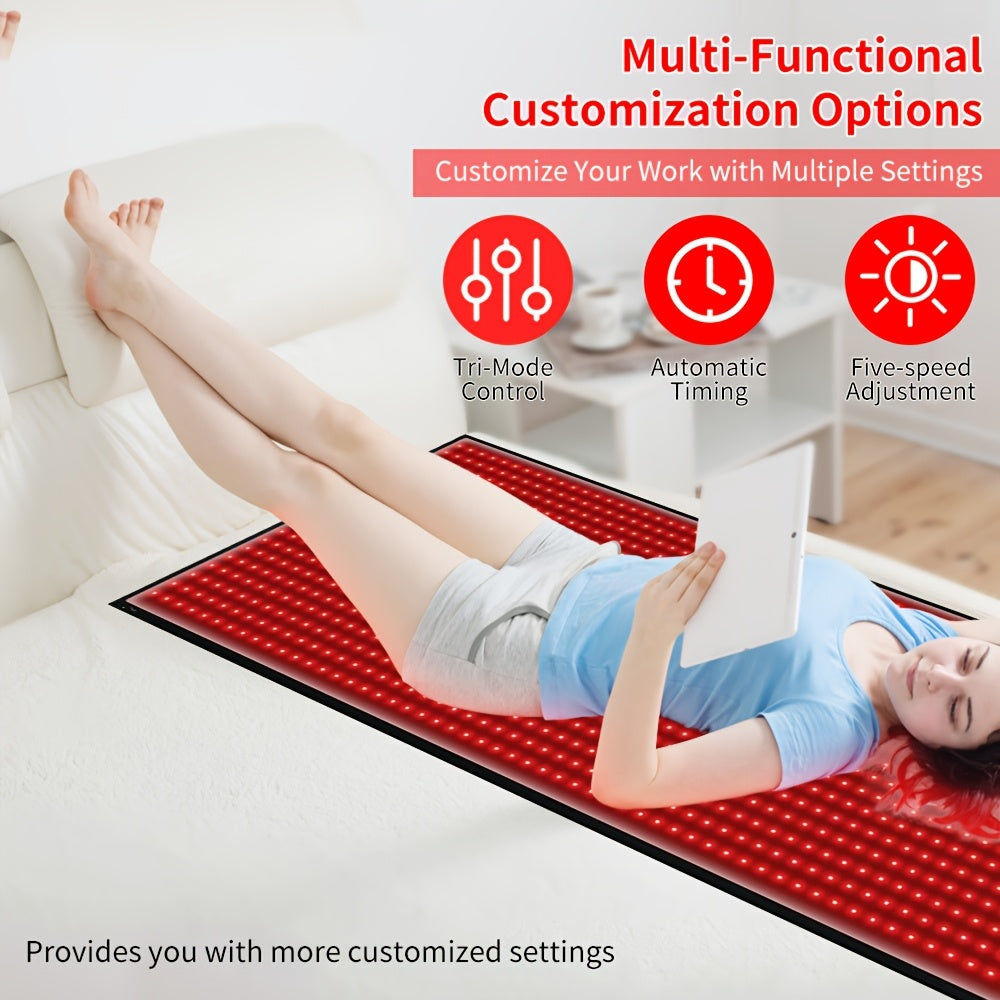 71'' X 31.5'' LED 1280pcs 660Nm Red Light Mat 850Nm Near Infrared Light Devices 3 Modes And 9 Timers, Extra Large Red Light Pad Blanket for Full Body