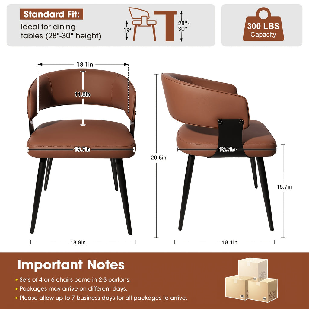 Modern Dining Chairs Set Of 2, Upholstered Faux Leather Kitchen Side Chairs with Curved Open Back, Easy Assembly for Dining Room, Restaurant, Cafe, Warm