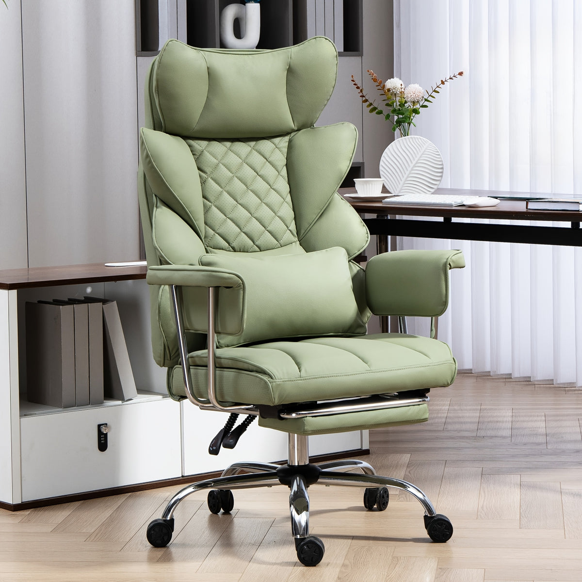 Heavy-Duty Office Chair Designed for Individuals Up to 500 Pounds, Featuring a High Back, Gaming Style with a Footrest, Ergonomic Design, And Adjustable Height with Fixed Soft Armrests