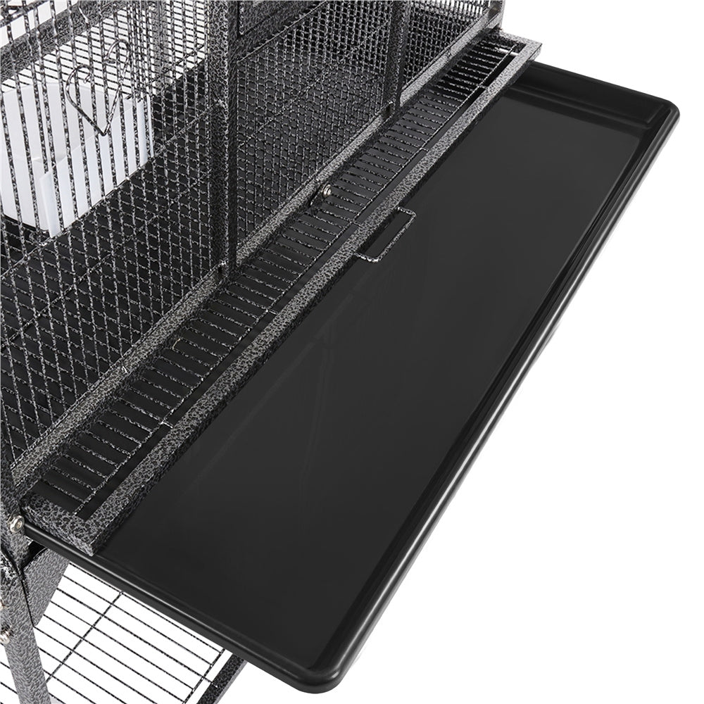 Costoffs 63"H Large Metal Cage Parrot Cage with Rolling Stand Detachable Pet Cage with Storage/Safe Bar Spacing/Slide-Out Tray/Starter Setup for Cockatiel Sun Parakeet Green Cheek Conure Lovebird, Black