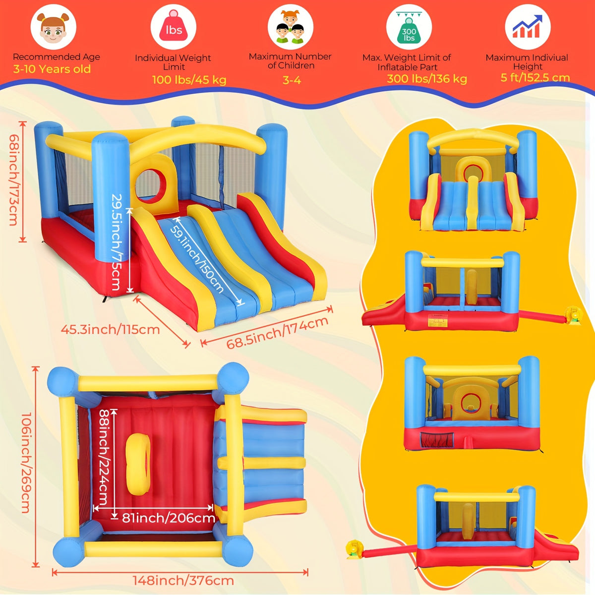 Inflatable Bounce House for Kids 3-10 with Blower, 12 X 9FT Big Blow Up Bouncer with Double Slide & Obstacle Course And Large Bounce Area, Indoor Outdoor Jump 'N Slide for Backyard Birthday Party Gift