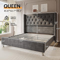 ALBOTT Upholstered Platform Bed Frame with 50 Inch Velvet Wingback Headboard, Button Tufted and Nailhead Trim, No Box Spring Needed, Easy Assembly