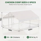 Large Walk-in Metal Chicken Coop with Chicken Run & Hardware Cloth, Solar Light, UV-Resistant Cover, Outdoor Poultry Cage for Farm Use