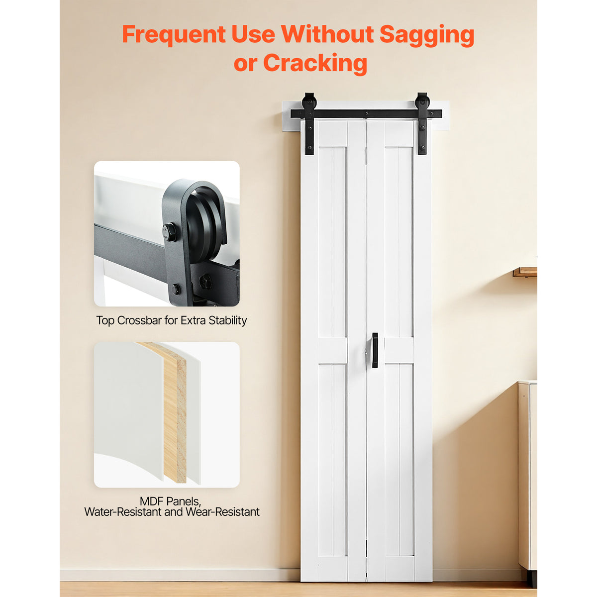 VEVOR Bifold Barn Door, 24" x 84"/36" x 84", MDF Bi-Fold Sliding Closet Doors, Hardware Kit Included, H-Frame Space-Saving Design, Need to Assemble, for Bedroom, Living Room, Wardrobe and Room Divider, White