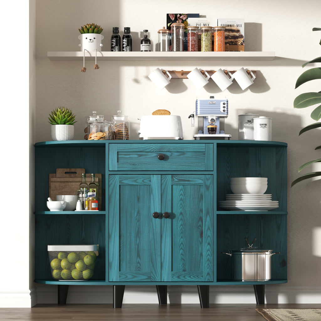 Sideboard Buffet Cabinet, Freestanding Kitchen Cabinet with Storage, Accent Coffee Bar Cabinet with Doors, Vintage Blue