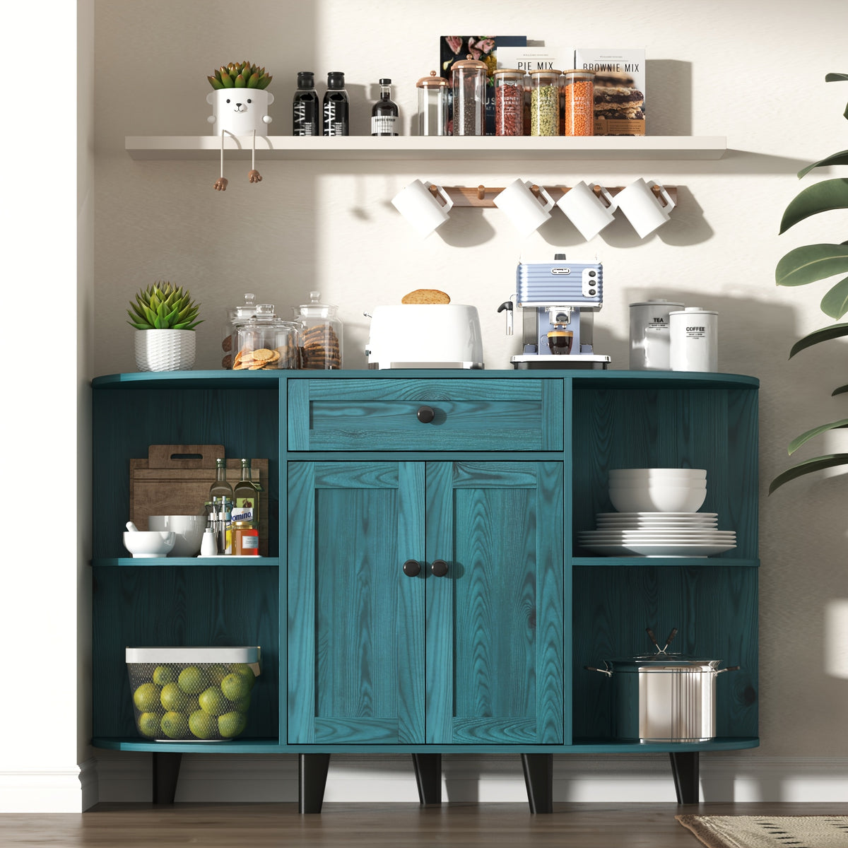 Sideboard Buffet Cabinet, Freestanding Kitchen Cabinet with Storage, Accent Coffee Bar Cabinet with Doors, Vintage Blue