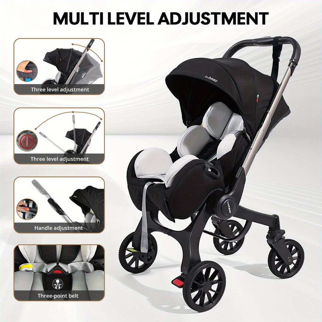 Travel Baby Stroller, Foldable and Bidirectional, Adjustable Sunshade Roof, Metal Frame and Comfortable Fabric- Multiple Colors Available (Black/ Pink/ Green)