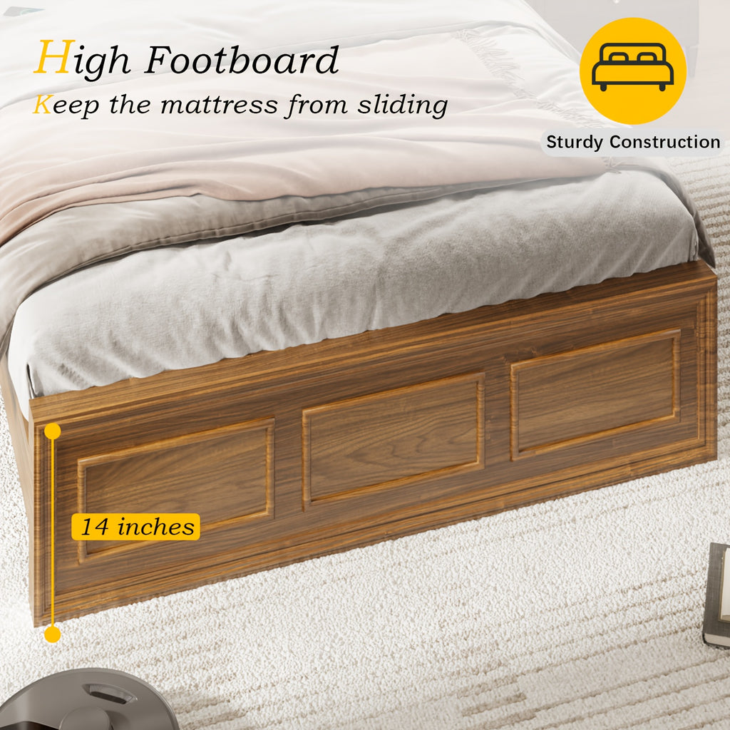 Platform Bed Frame with Headboard, Farmhouse Style, Height Adjustable, Brown and White