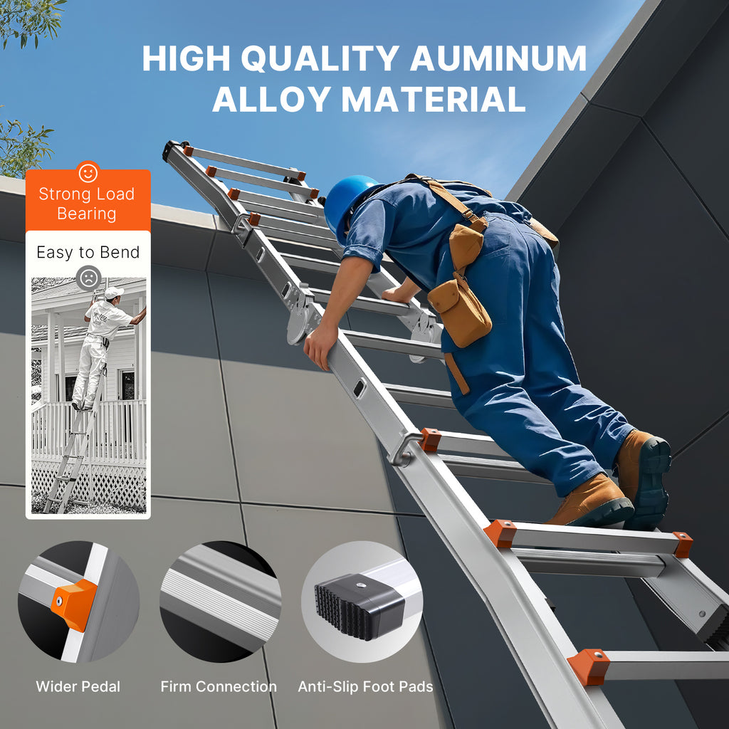 VEVOR Telescoping Ladder A Frame 9.5 FT 2880mm / 11FT 3350 mm / 13 FT 4000mm / 15.5FT 4670 mm / 17FT 5120 mm / 20FT 5990 mm/ 20.5FT 6230 mm Extension Multi-Function for Homework