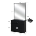 Wall-Mounted Salon Station for Hairdressing, Featuring a Mirror, One Drawer, One Storage Cabinet, And Two Hairdryer Holders, Suitable for Beauty Salons, Personal Studios, And Hair Salons - Black