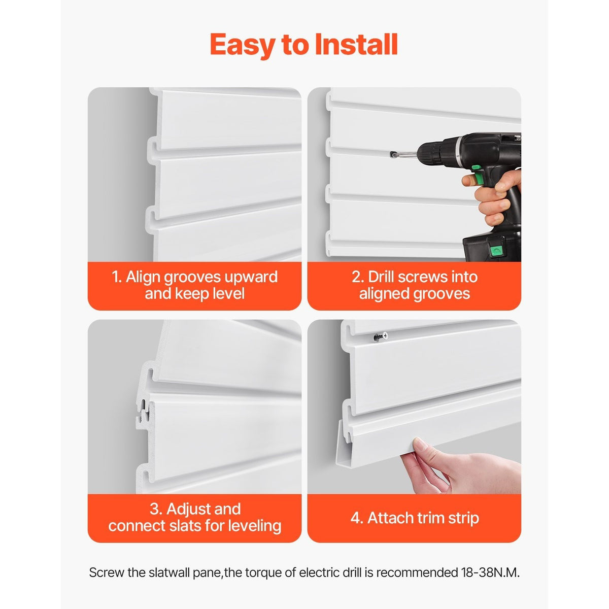 VEVOR 2 x 4 ft / 4 x 4 ft / 8 x 4 ft Slat Wall Paneling PVC White Garage Slatwall with Modular Design White/Grey/Black