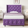 Twin Full Queen King Size Bed Frame, Upholstered Bed Frame with Diamond Tufted Headboard, Modern Silvery Side Wing Back, No Box Spring Needed, Easy Assembly, Purple, Black, Blue, Green, Pink, White