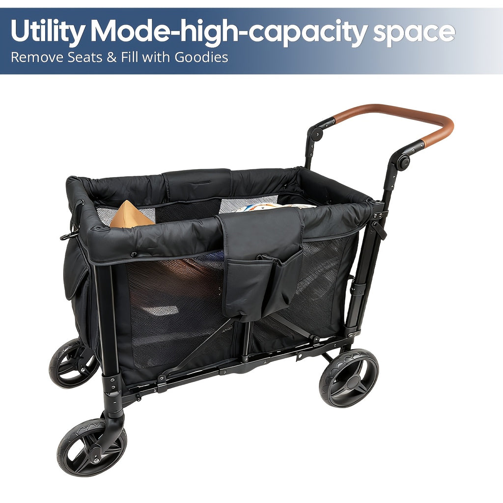 All-Terrain Stroller Wagon for 2 Kids (Available In Gray & Black) | Heavy-Duty Foldable Cart with Canopy, Snack Tray & 5-Point Harness | for Beach, Park, Family Adventures