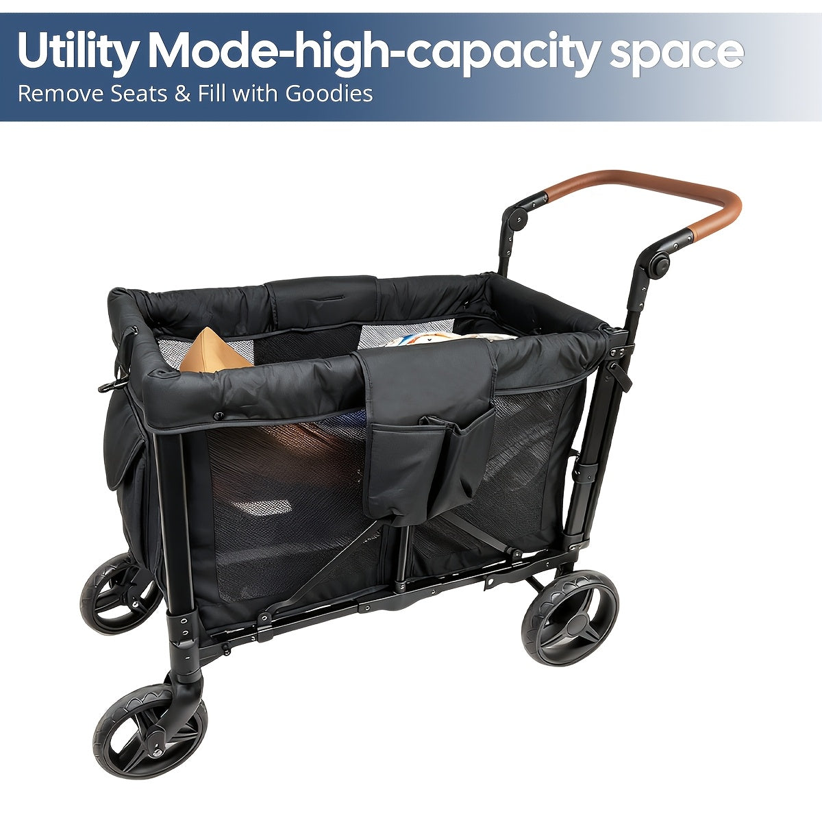 All-Terrain Stroller Wagon for 2 Kids (Available In Gray & Black) | Heavy-Duty Foldable Cart with Canopy, Snack Tray & 5-Point Harness | for Beach, Park, Family Adventures