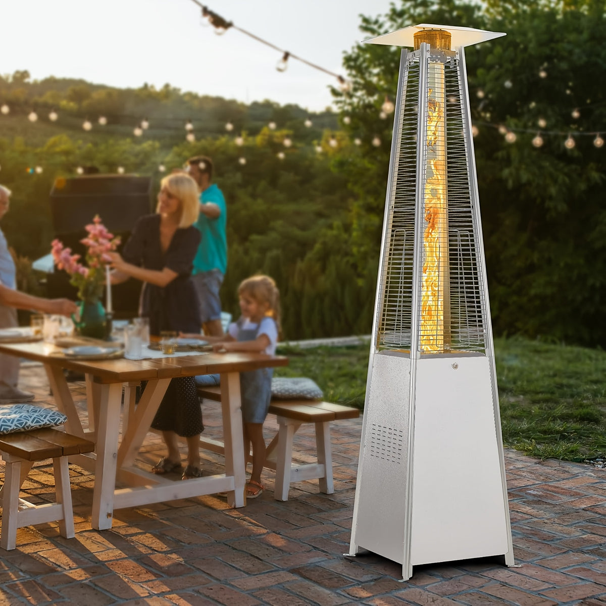 Patio Heater, 2in 1Patio Propane Heater 48, 000 Btu Patio Outdoor Heater, Quartz Glass Tube Propane Heater with Cover And Gloves, Wheels And Ground Nail