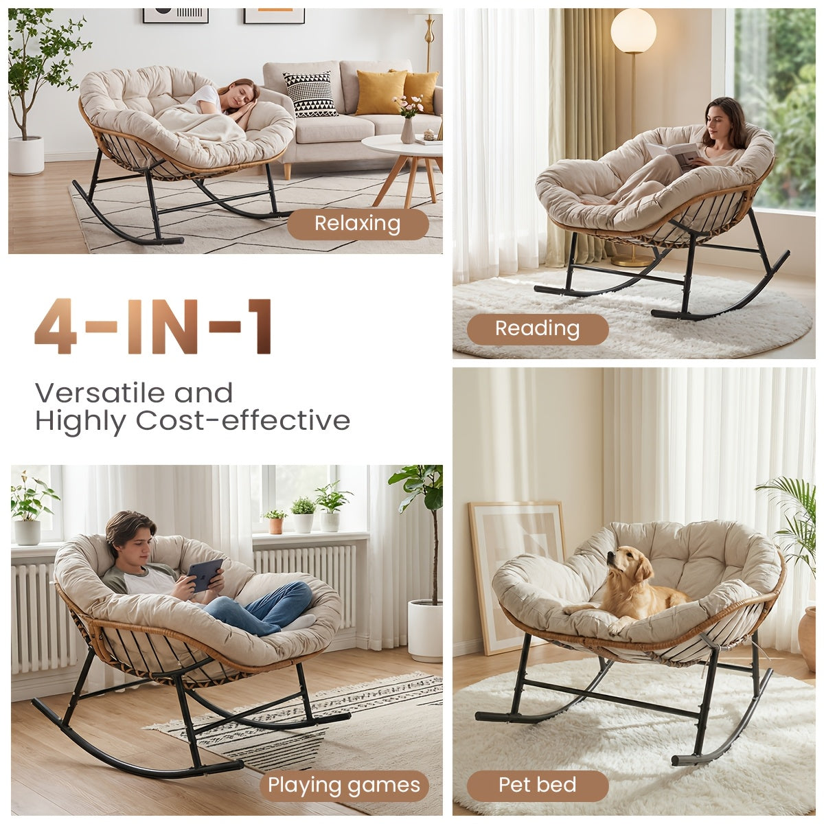 Grand Patio Rocking Chair Outdoor, Rocking Chair with Cushion And Frame, Outdoor Oversized Recliner Rocker, Modern Lounge Rocker for Front Porch Patio Porch Garden Backyard, Grey (Set of 1)